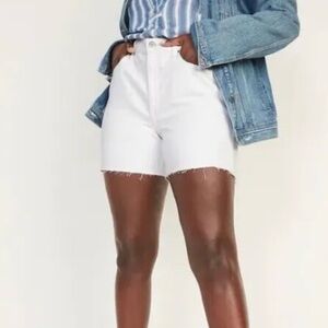 Old Navy High Rise Jean Shorts 24 White Slouchy Straight Denim Cut-Offs Plus Sz